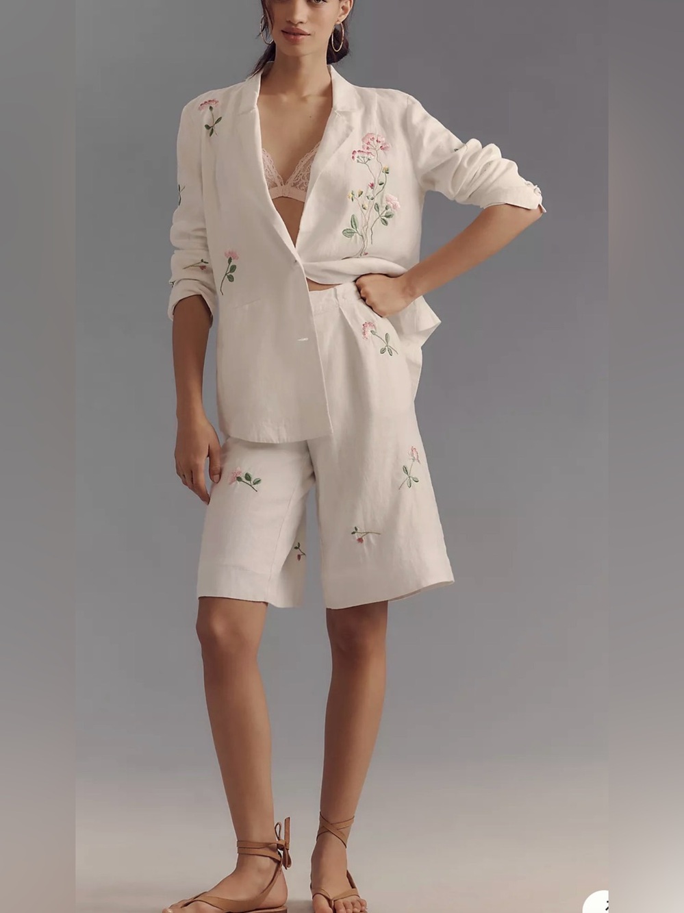 ANTHROPOLOGIE EMBROIDERED LINEN BLAZER WHITE SIZE L NWT - Picture 4 of 17